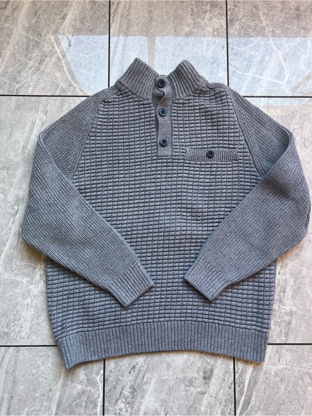 Duluth Trading Co. Mock Sweater Mens Burly Retirement Button Gray Heavy Waffle L